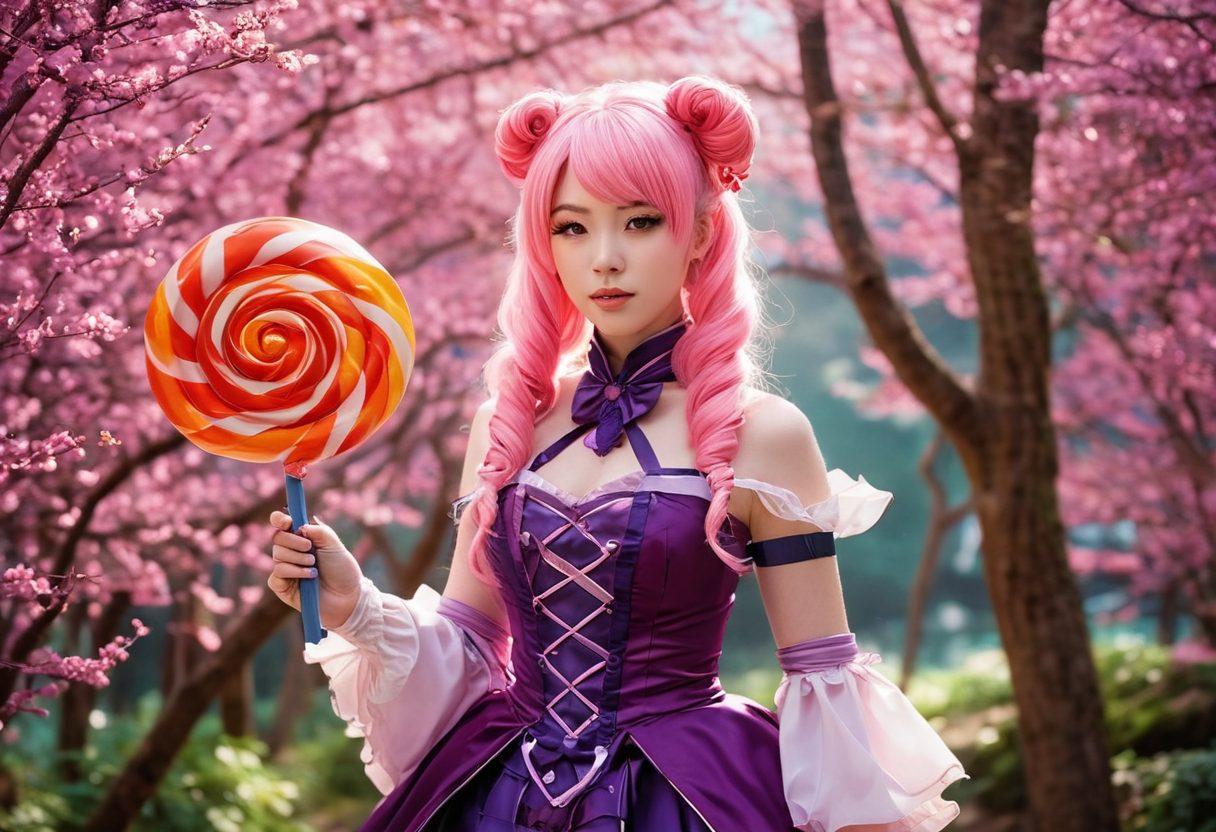 A captivating scene featuring a diverse group of empowered individuals in vibrant, intricate kink-inspired cosplay outfits, playfully interacting in a fantastical anime setting. The background showcases a dreamy, otherworldly landscape with surreal colors, adorned with iconic anime elements. Each character embodies a unique mix of sensuality and confidence, emphasizing the allure of individuality within the cosplay culture. Include elements that evoke a sense of fantasy and desire, such as ethereal lighting and playful props. super-realistic. vibrant colors. anime-inspired.